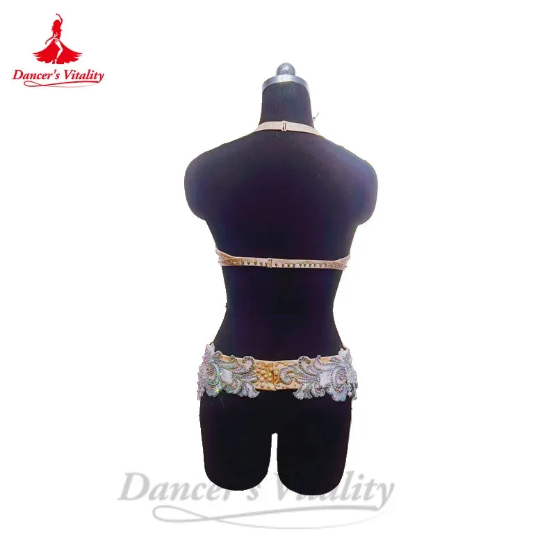 Bellydance Costume Set for Women Senior AB Stones Bra Top belt 2pcs Customsized Adult Child Oriental Belly Dancing Bra Set