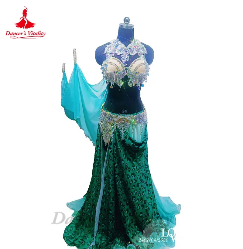 Bellydance Costume Set for Women Senior AB Stones Bra Top belt 2pcs Customsized Adult Child Oriental Belly Dancing Bra Set