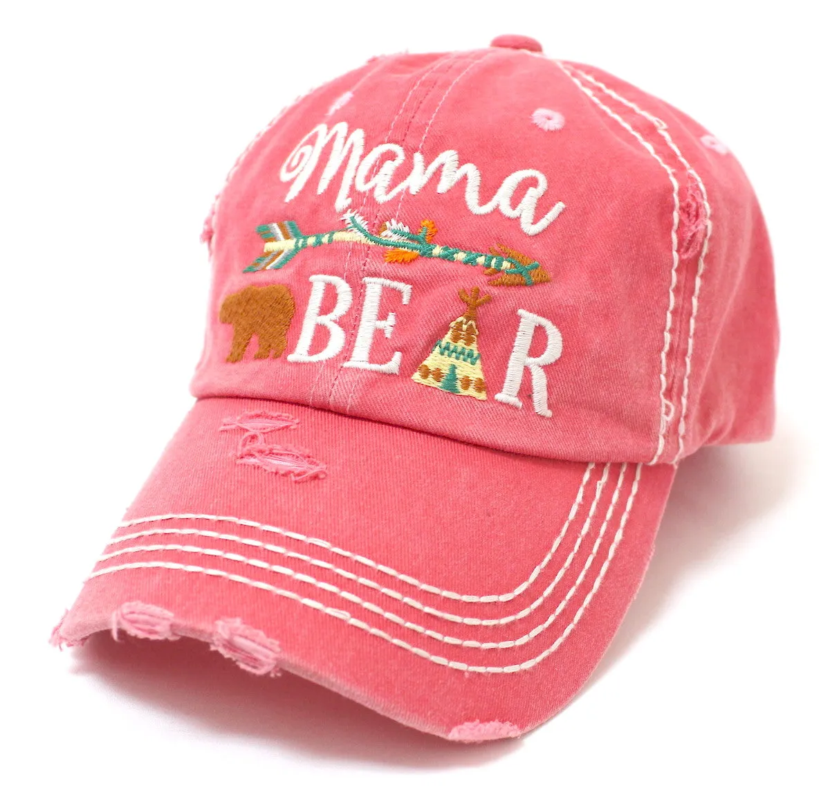 CAPS 'N VINTAGE Mama Bear Indian Teepee Themed Distressed Cap