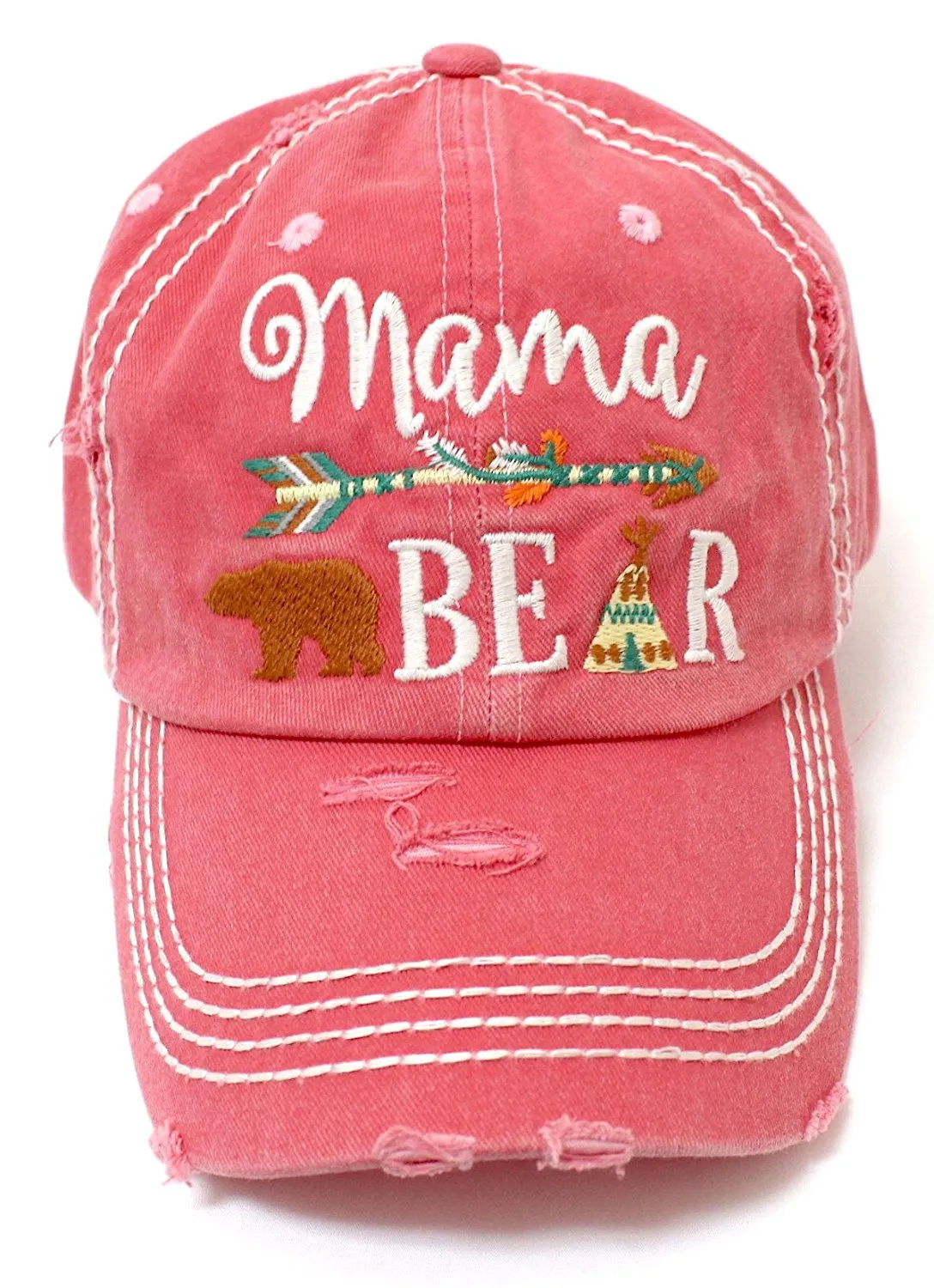 CAPS 'N VINTAGE Mama Bear Indian Teepee Themed Distressed Cap