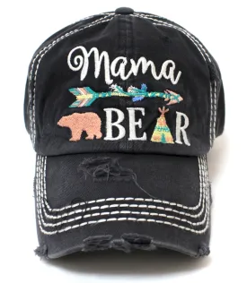 CAPS 'N VINTAGE Mama Bear Indian Teepee Themed Distressed Cap