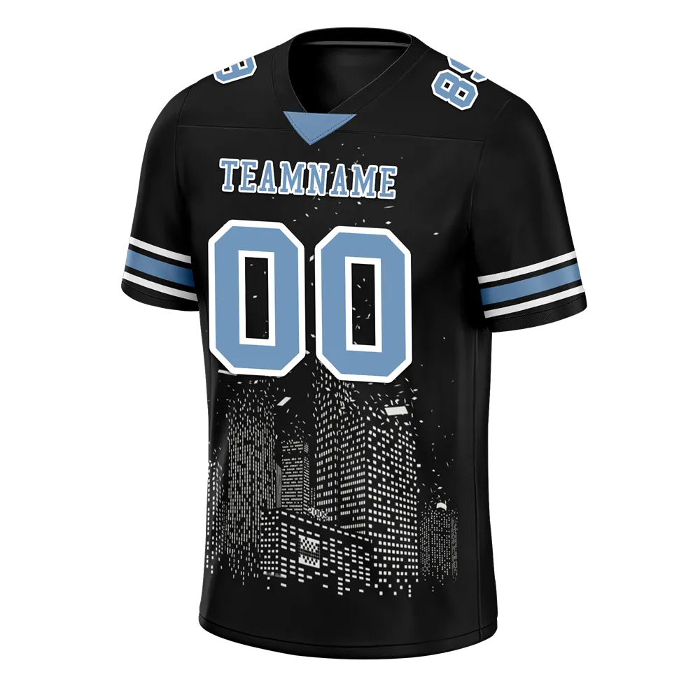 Custom Black Graffiti Pattern Aqua Personalized Authentic Football Jersey FBJ02-bc0facf