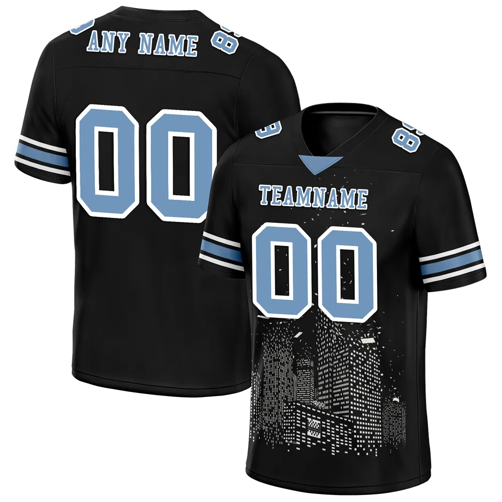 Custom Black Graffiti Pattern Aqua Personalized Authentic Football Jersey FBJ02-bc0facf